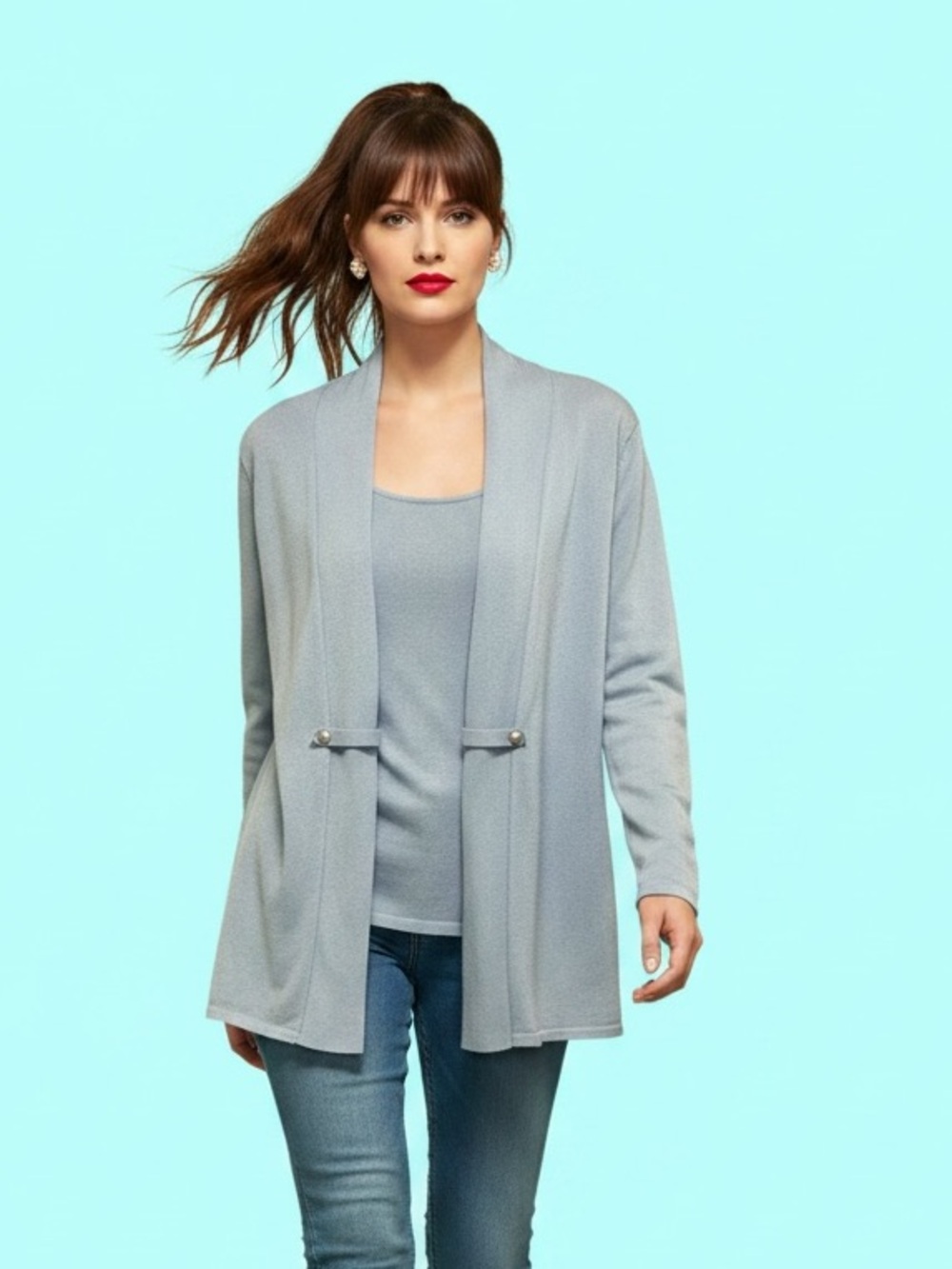 VTG Tradition Light Blue Knit Faux Twin Set Cardigan Size M